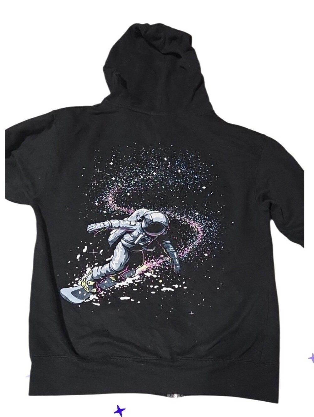 Adult S Astronaut  Graphic Hoodie - Black with Pastel Galaxy Unisex